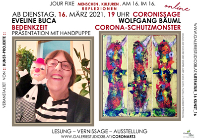 Eveline Buca: Bedenkzeit, Wolfgang Bäuml: Corona-Schutzmonster